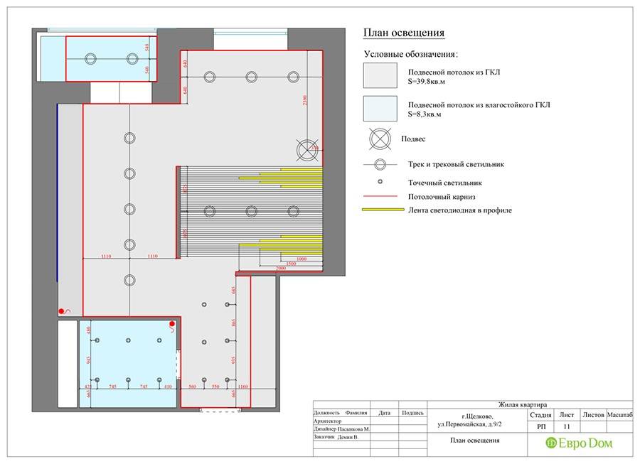 Проект освещения квартиры пример