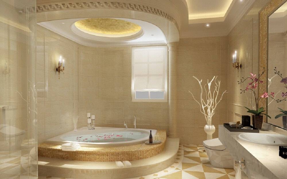 Дизайн потолка в ванной: варианты конструкции и отделки