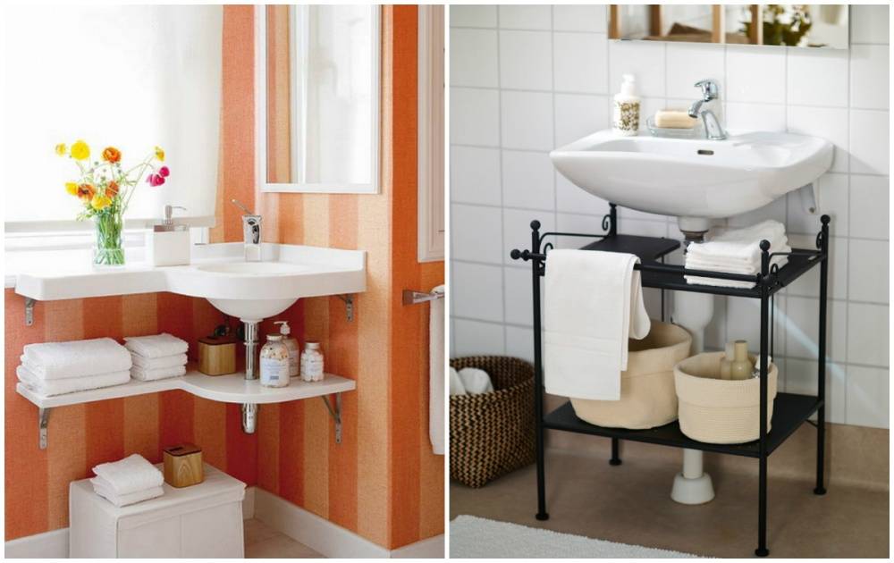 Полки для ванной, разновидности конструкций - фото примеров