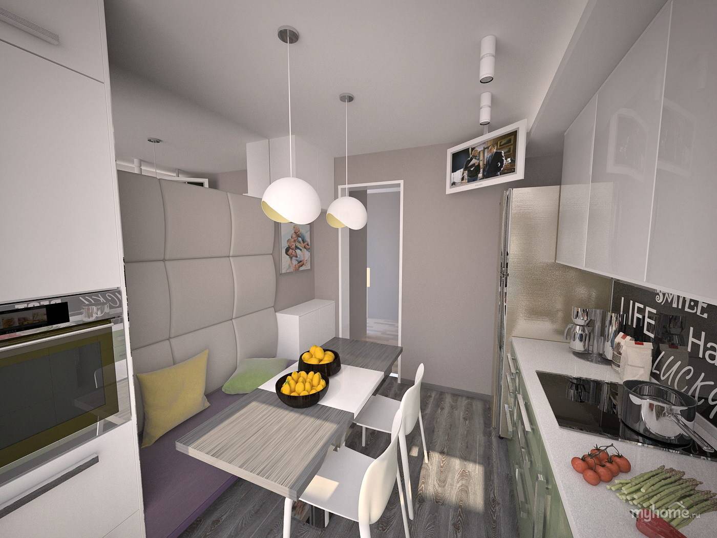 Планировка и дизайн кухни площадью 9 квадратных метров с холодильником