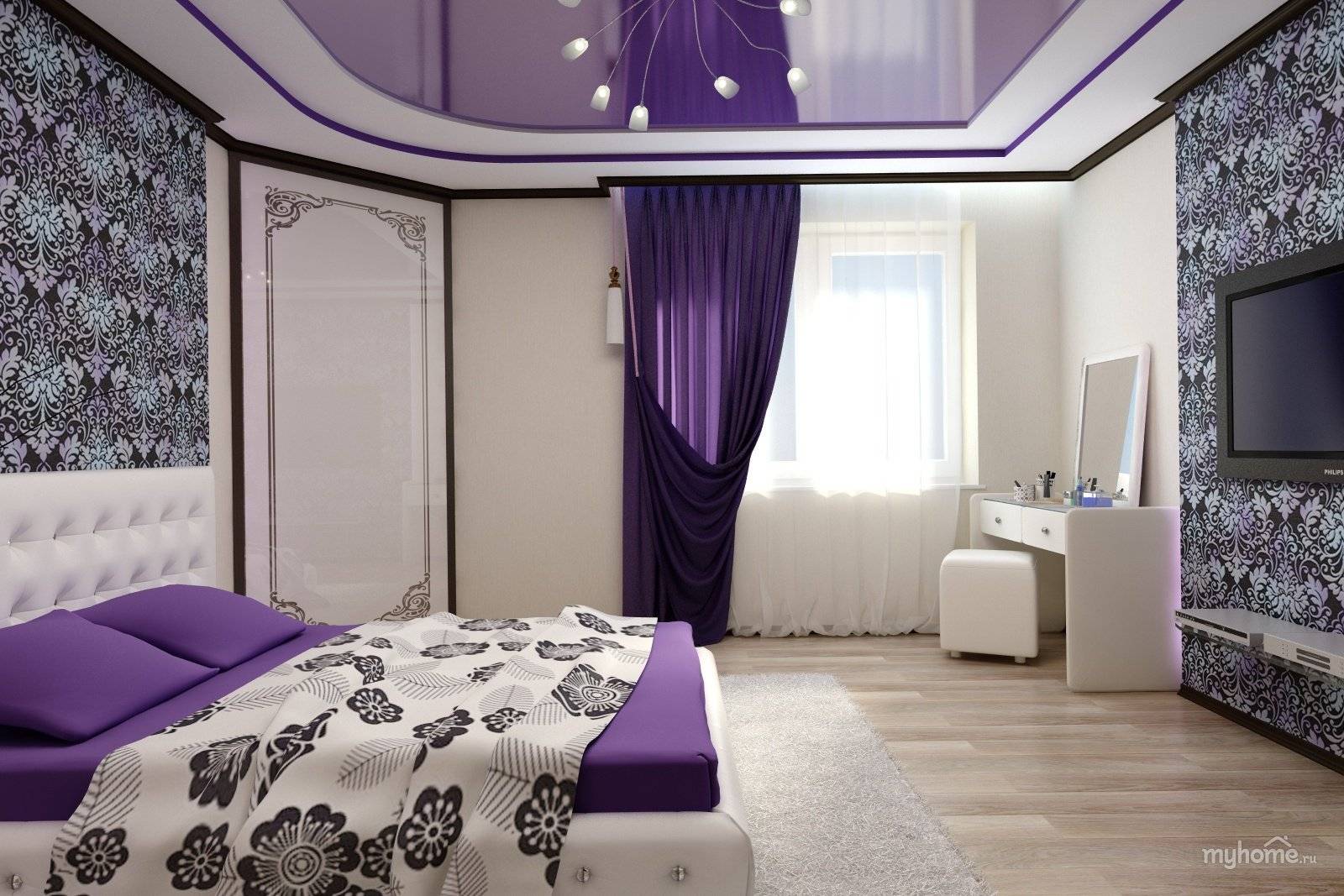 Лиловая спальня — фото дизайна спальни с сиреневым оттенком