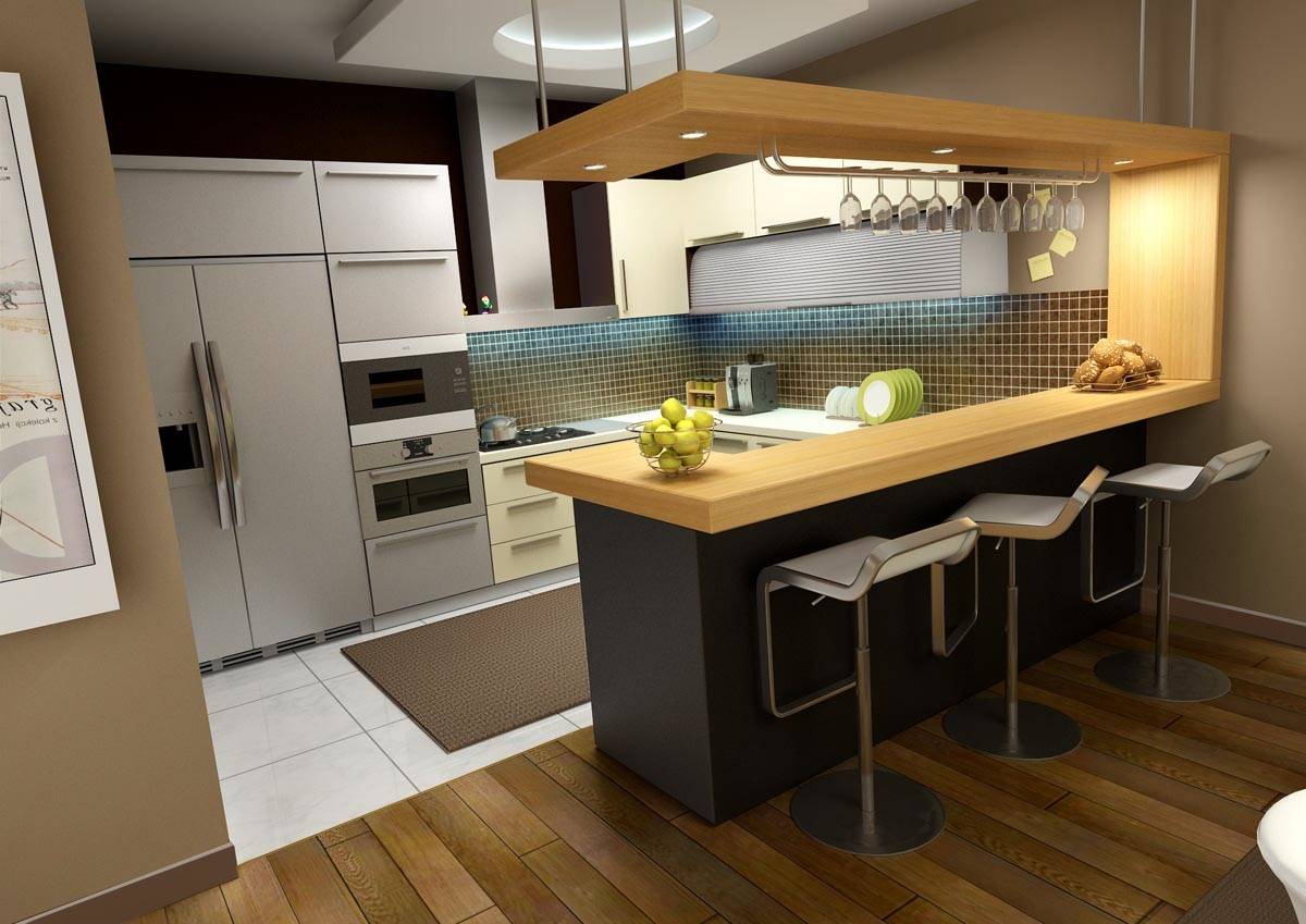 Дизайн угловой кухни с барной стойкой в современном стиле — дизайн и фото