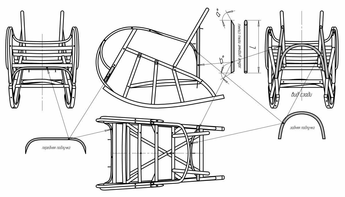 Чертеж кресла качалки из фанеры с размерами