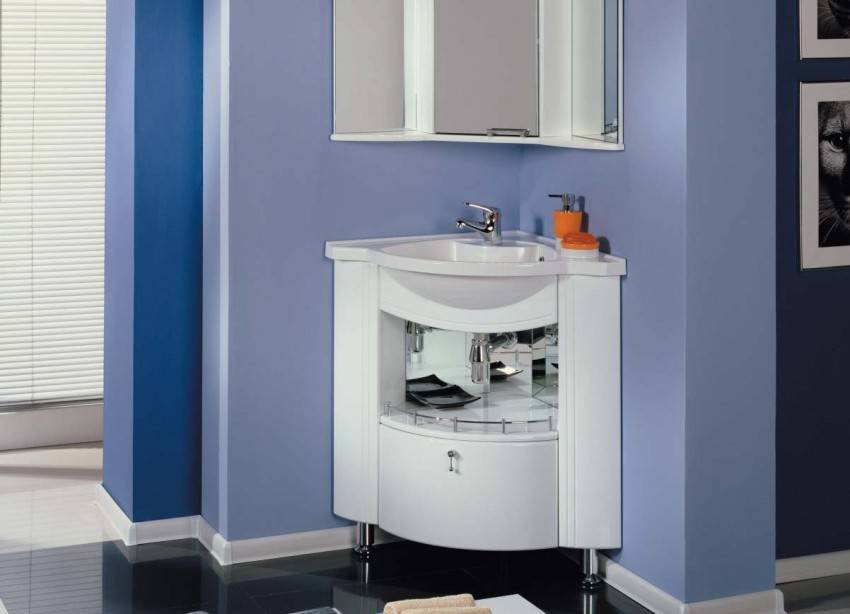 Мойдодыр для ванной комнаты с зеркалом и с раковиной фото