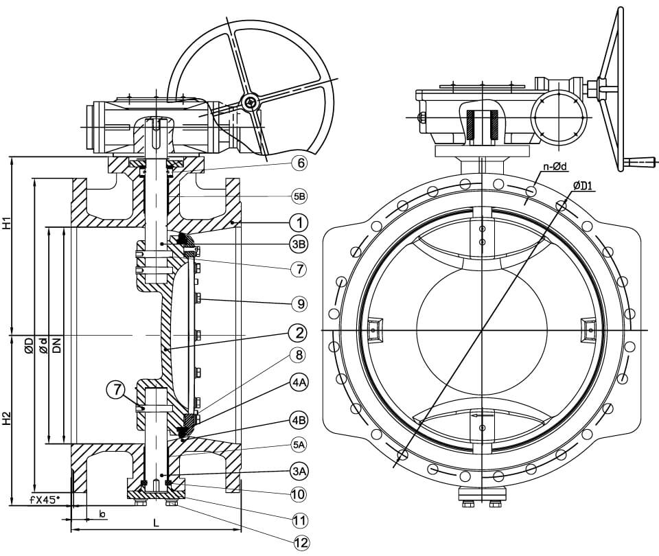 Чертеж затвор дисковый dwg