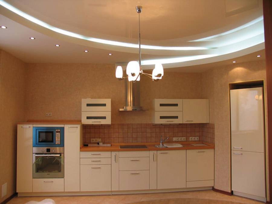 Фото кухонных подвесных потолков из гипсокартона: как выделить зоны на кухне, фото потолков