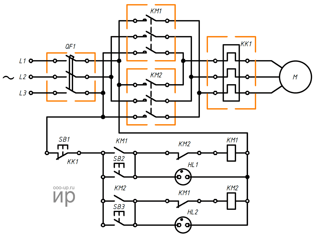 Схема подключения реверсивного двигателя