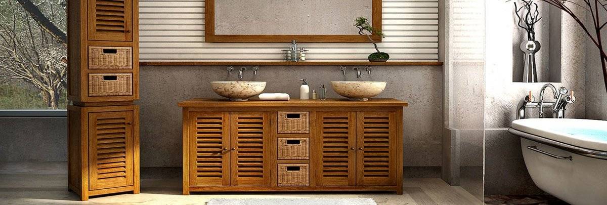 Деревянная мебель для ванной комнаты - массив тика, сосны, бамбука, дуба и ротанга
