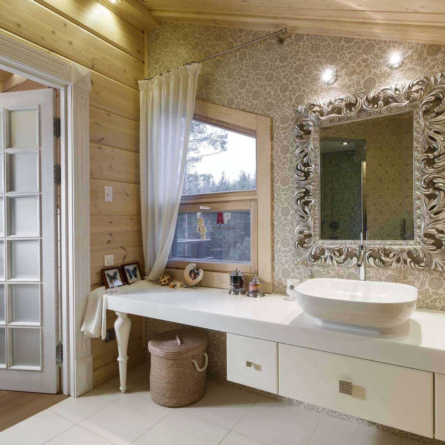 Ванная в деревянном доме – фото и дизайн