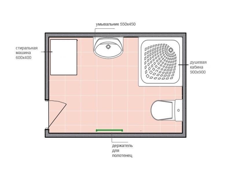 Схема ванной комнаты с ванной и душевой кабиной