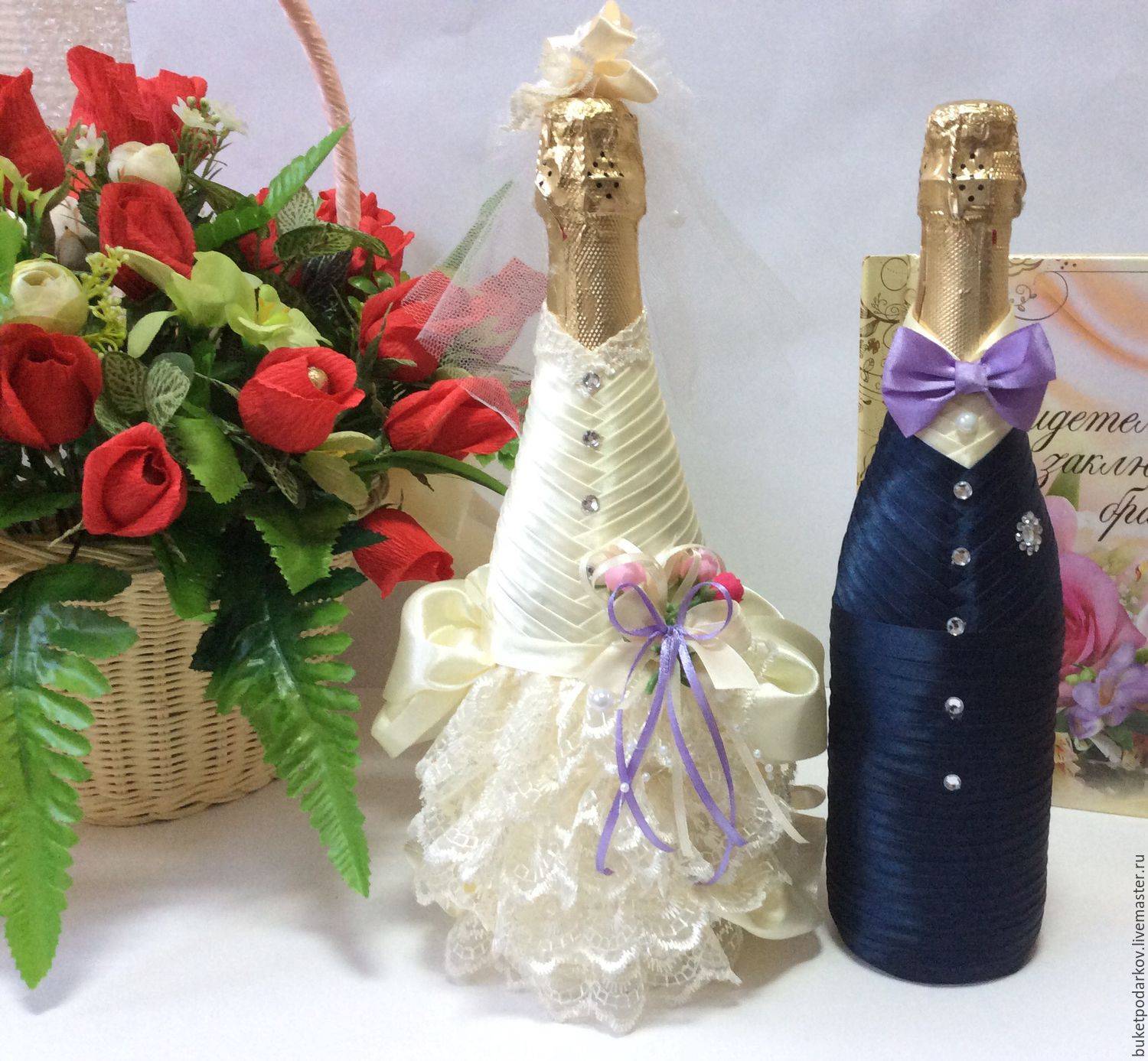 ᐉ оформление свадебных бутылок шампанского своими руками. как украсить шампанское на свадьбу - 41svadba.ru