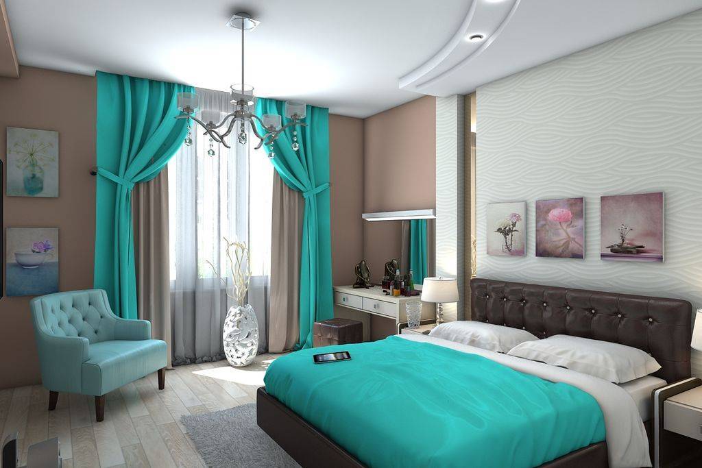 Дизайн спальной комнаты в бирюзовых тонах