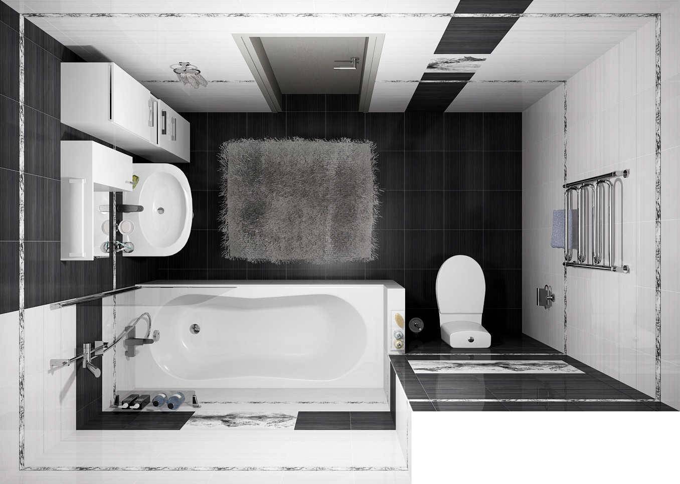 Черно белая ванная комната - 75 лучших фото идей модного дизайна