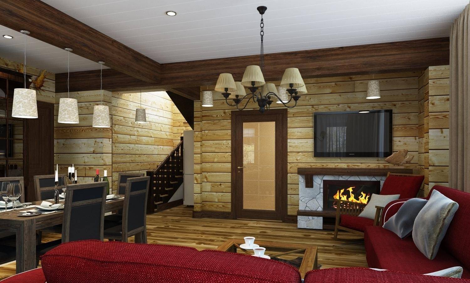 Кухня гостиная в деревянном стиле