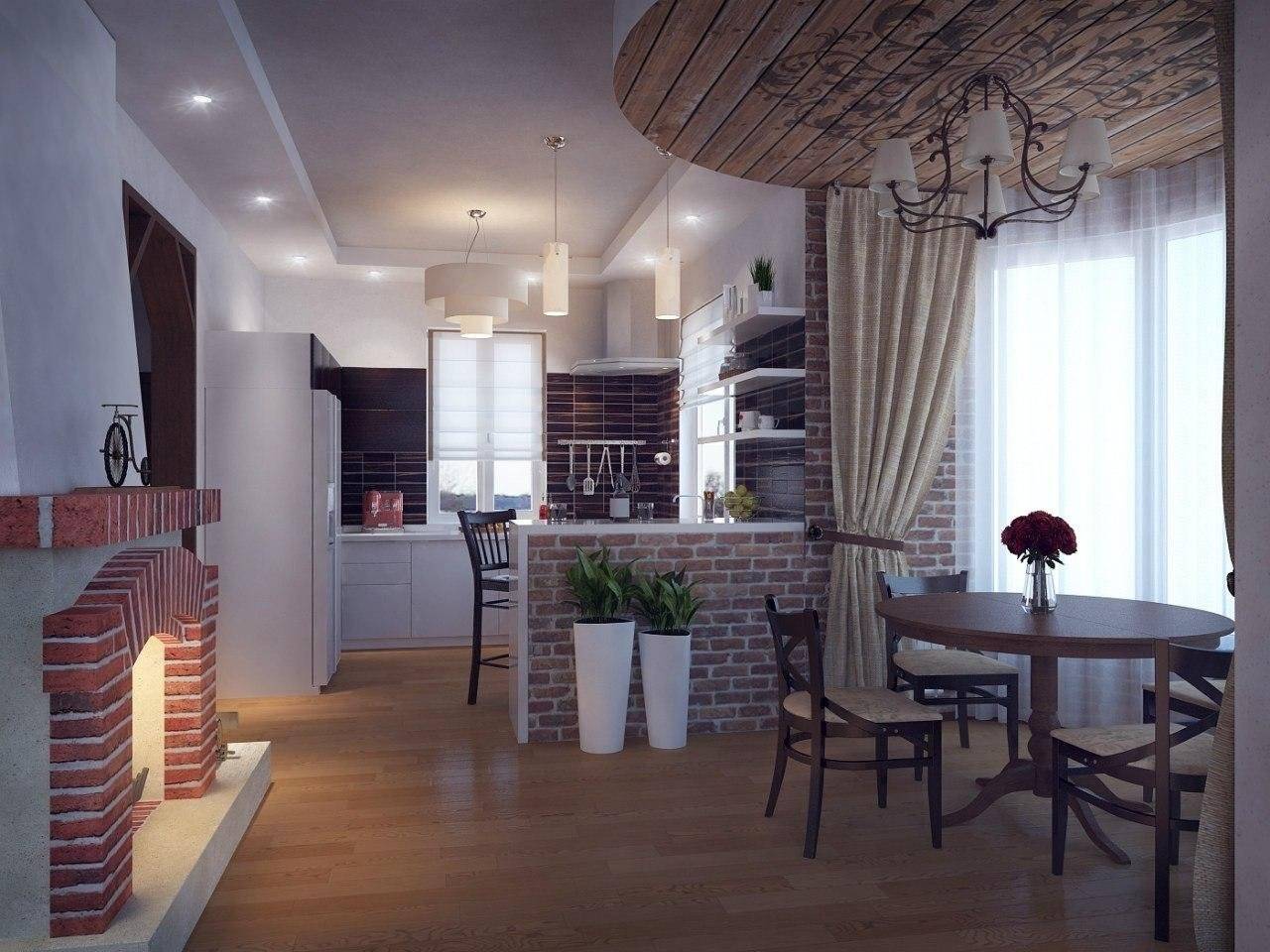 Дизайн интерьера кухни-столовой с гостиной в частном доме
