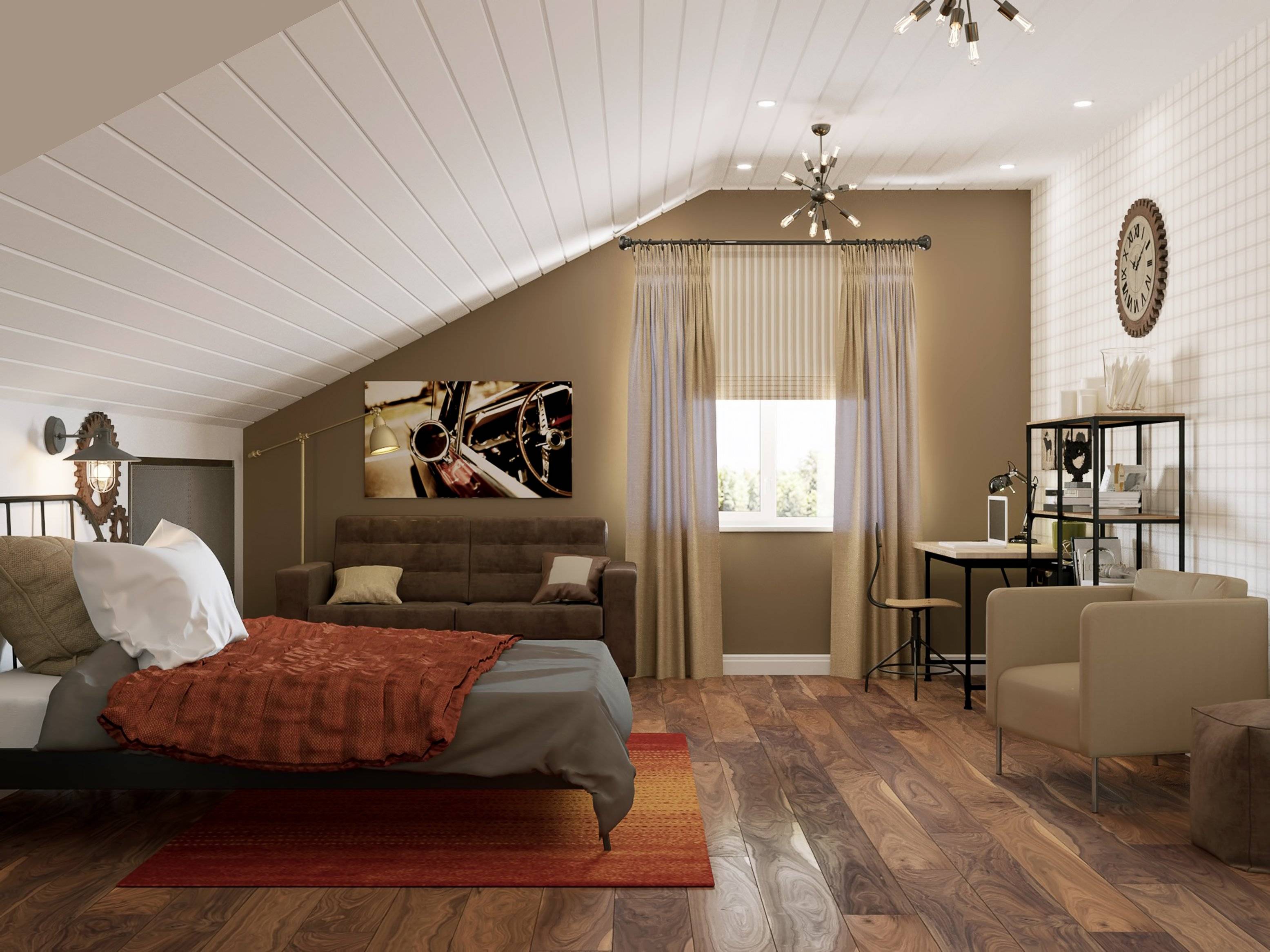 Дизайн спальни на мансарде +35 фото интерьера