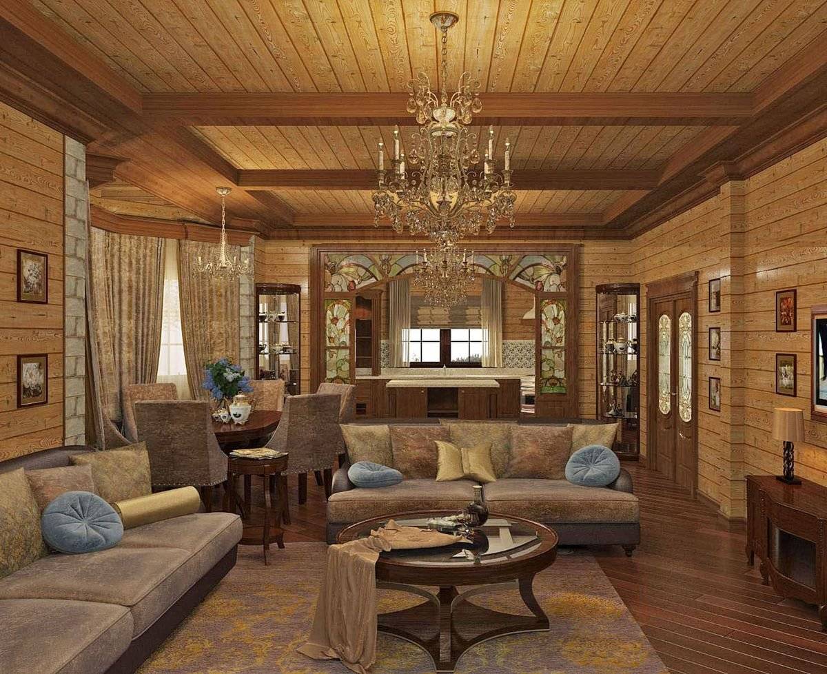 Дизайн гостиной в деревянном доме - офорляем интерьер