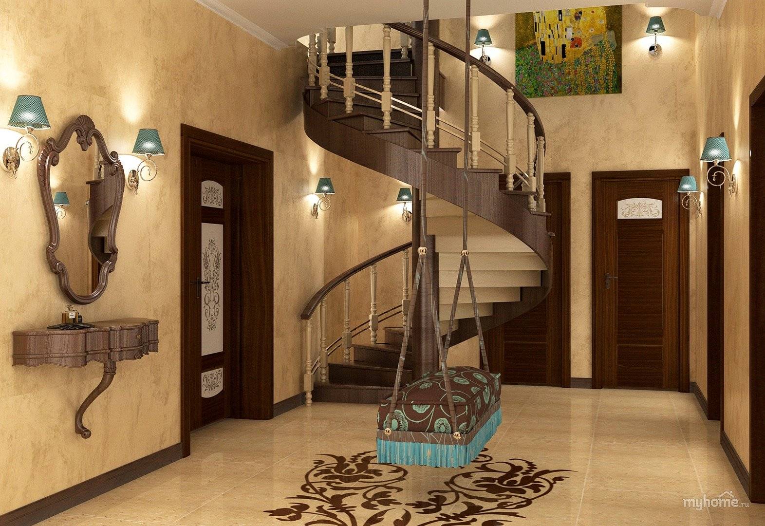 Привлекательный интерьер прихожей с лестницей в частном доме своими руками: варианты и стили оформления, много фото, видео