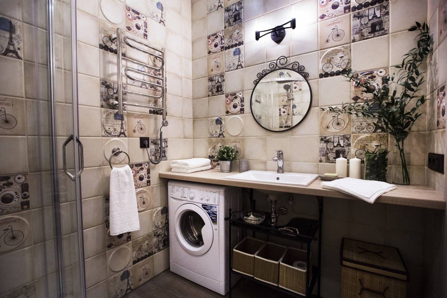 Ванная комната в стиле лофт со стиральной машиной
