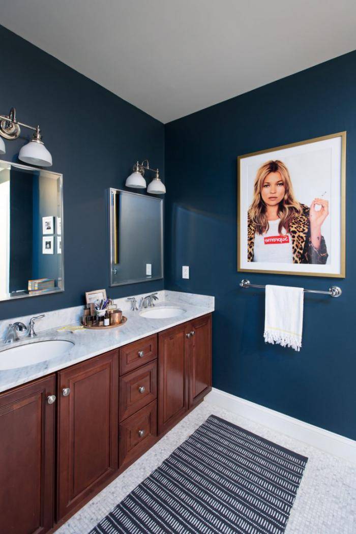 Дизайн синей ванной комнаты: 24 варианта интерьеров