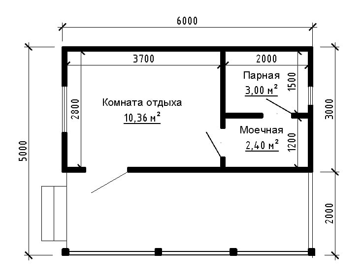 Чертеж каркасной бани 4х6