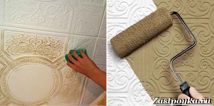 Чем покрасить потолочную плитку из пенопласта и каким методом лучше?