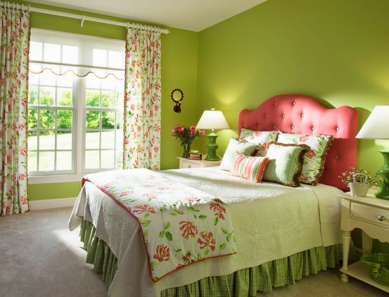 Дизайн салатовой спальни с фото