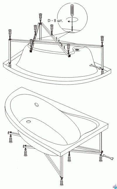 Схема сборки каркаса ванны