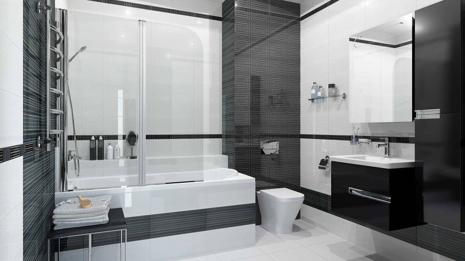 75 вариантов дизайна ванной комнаты в черно-белых тонах