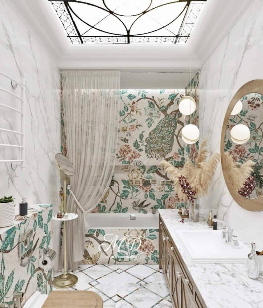 Дизайн интерьера плиткой шебби-шик в ванной