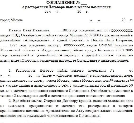 Уведомление о расторжении договора аренды в одностороннем порядке образец