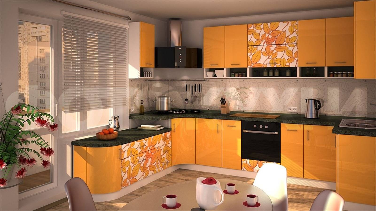 Оранжевая кухня в интерьере (58 фото): стены в желто-, черно-, зелено-оранжевом цвете, какие шторы подойдут, видео
