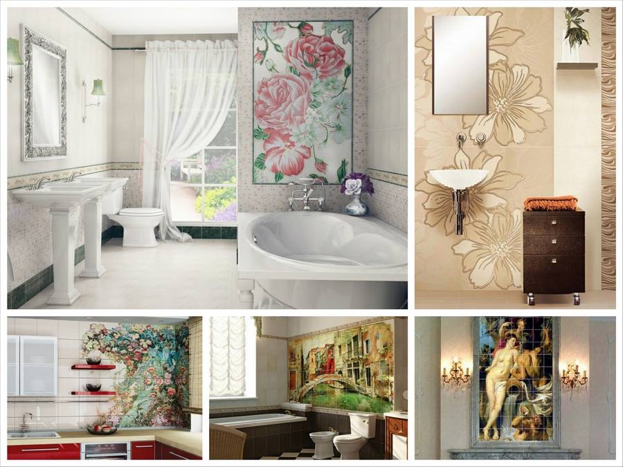 Панно из плитки в ванную: 120 фото новинок дизайна и декора