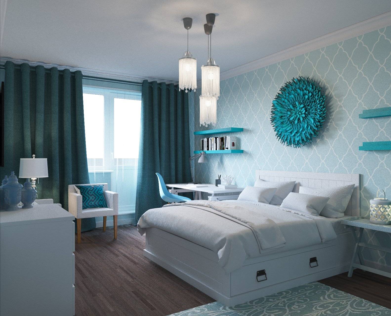 Бирюзовая спальня — лучшие варианты сочетания и дизайна спальни бирюзового цвета (200 фото)