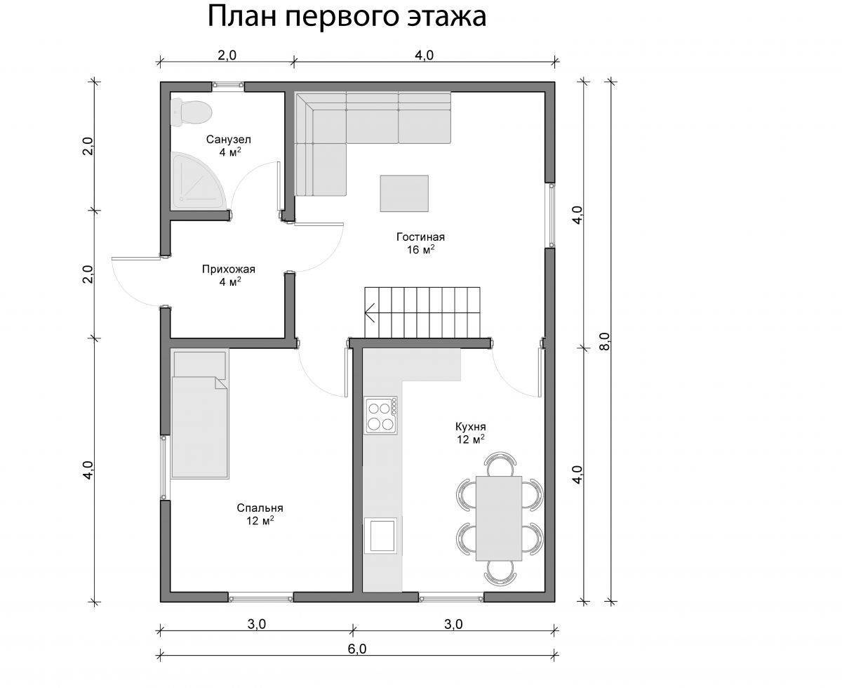 Планировка 2х этажного дома 6х8
