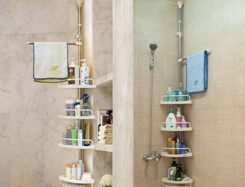 Полки для ванной комнаты (100 фото): навесные, деревянные, напольные и металлические полочки