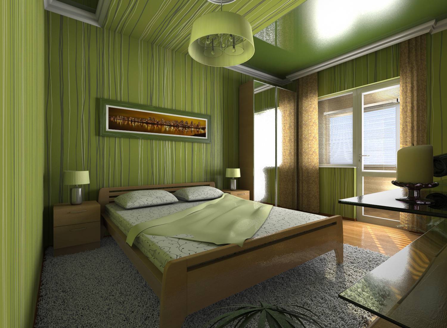Дизайн спальни в зеленых тонах и бирюзовых, фото интерьеров
