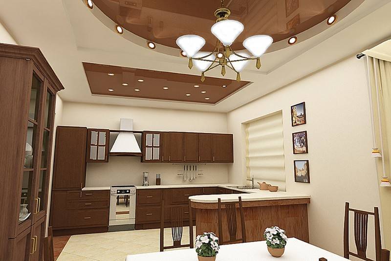 Идеи для дизайна потолка из гипсокартона на кухне