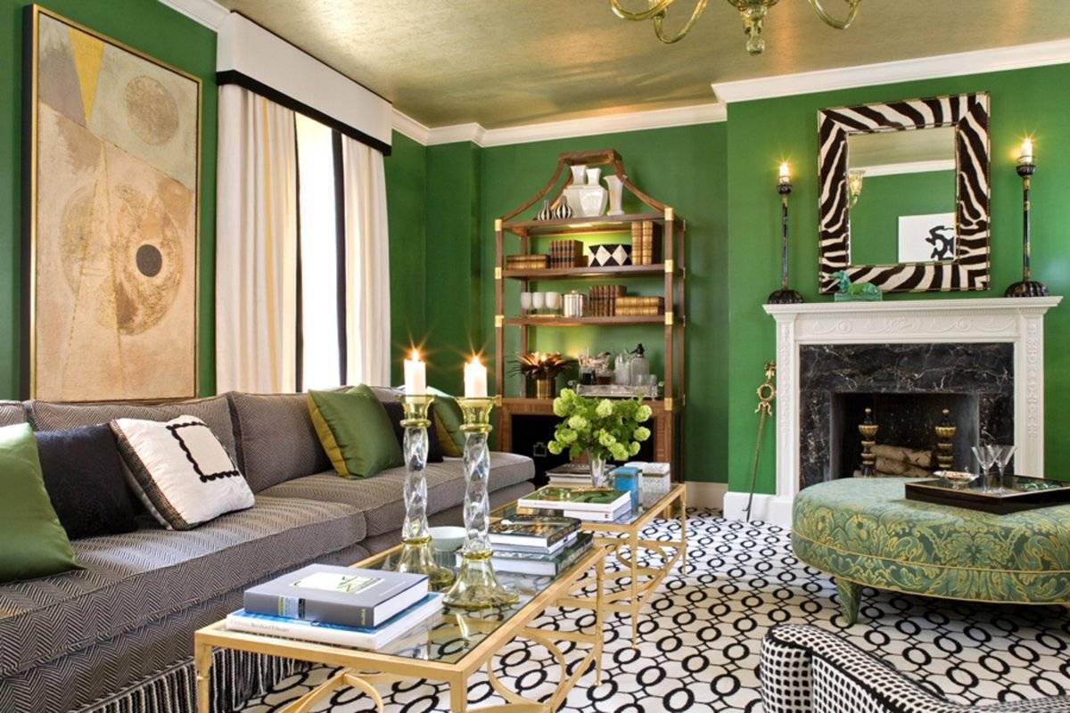 Серо зеленый интерьер гостиной, фото