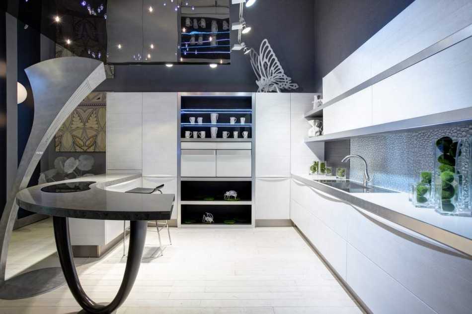 Кухня в стиле хай-тек: угловая, маленькая, кухня-гостиная, фото в интерьере