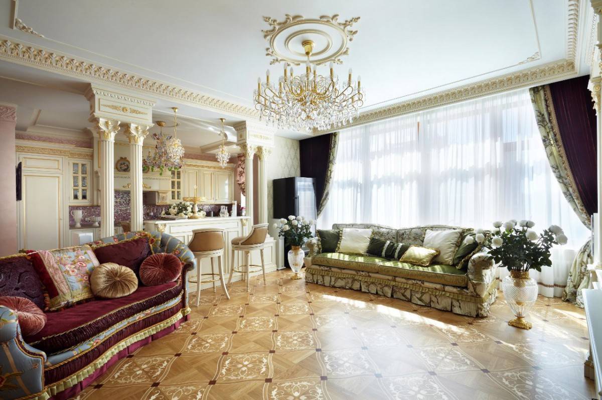Большая гостиная в дворцовом стиле: идеи дизайна