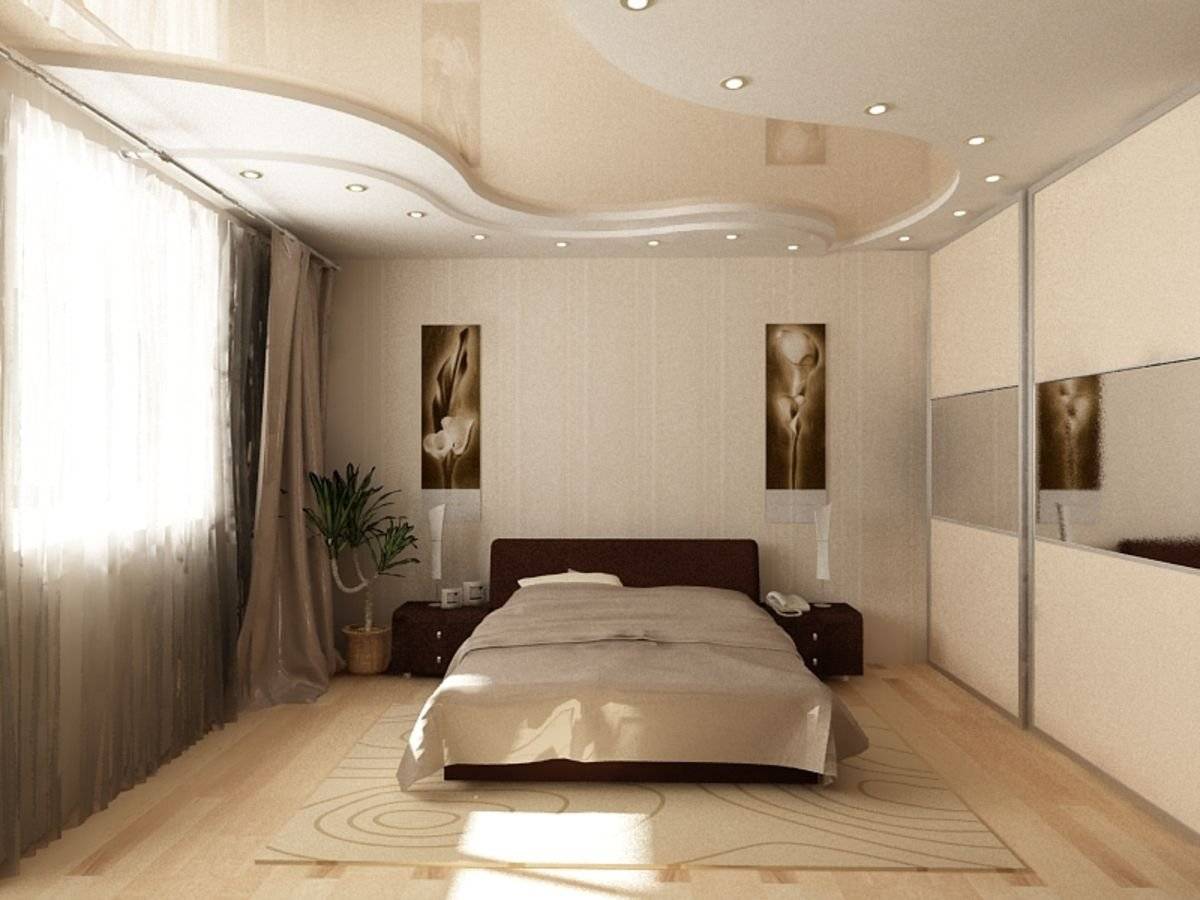 Оформление потолка в спальне (60 фото): обои, побелка, покраска, гипсокартон и натяжные покрытия