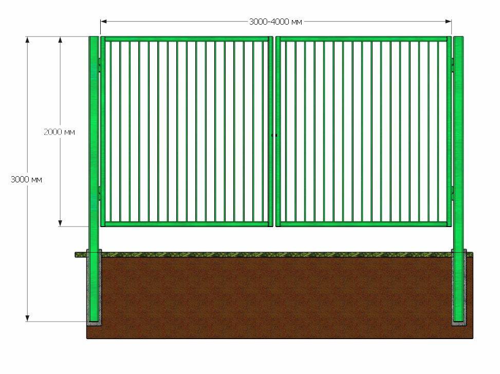 Проект забора из профлиста с воротами