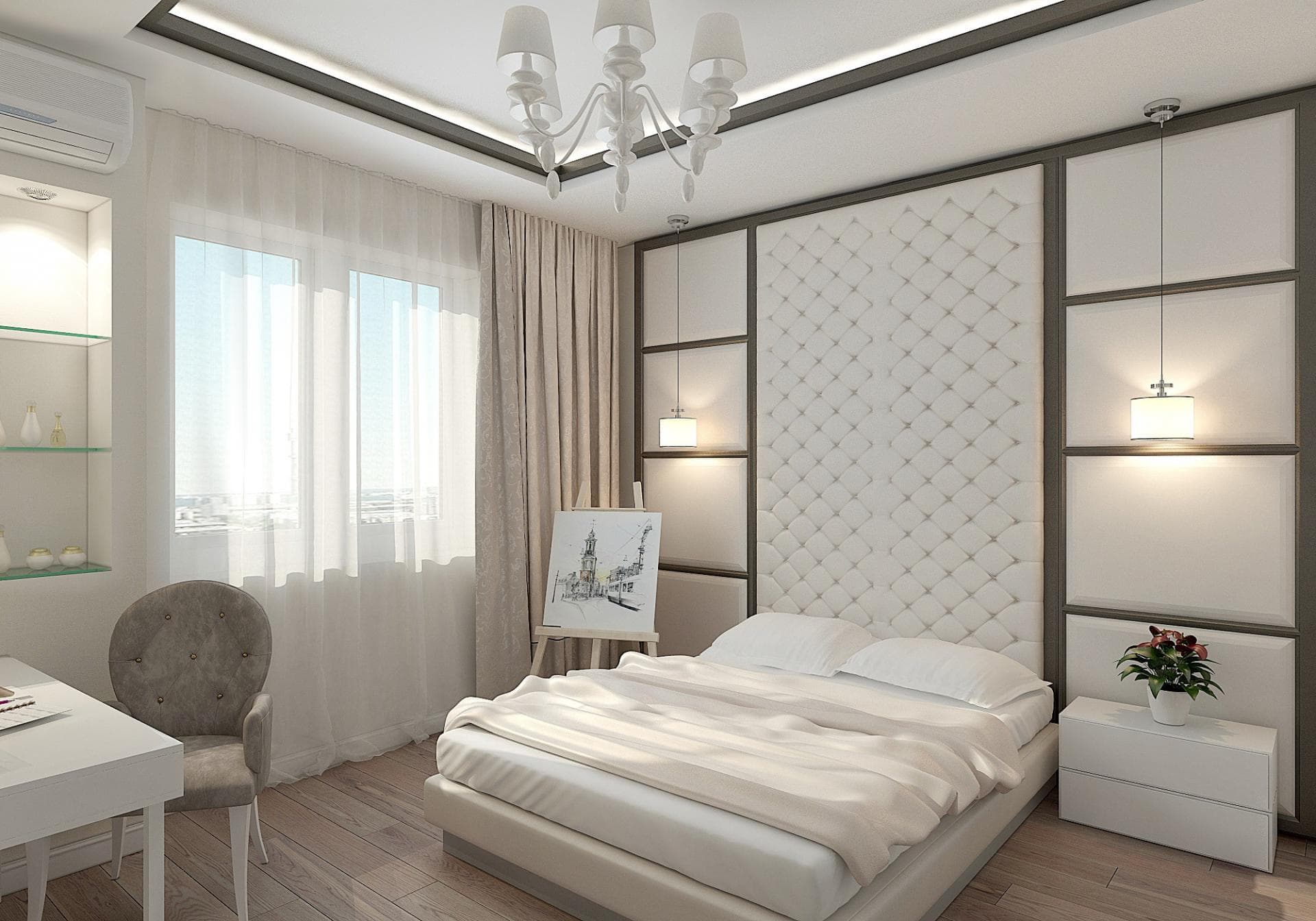 Дизайн спальни 14 кв м в современном стиле с фото: прямоугольная в светлых тонах