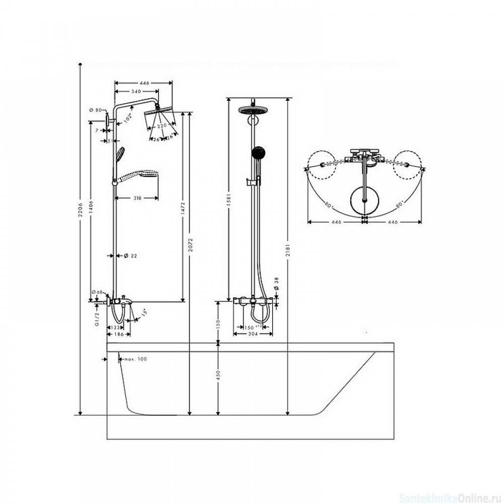 Какой должна быть высота смесителя в душе от поддона: от чего зависит высота установки смесителя от поддона