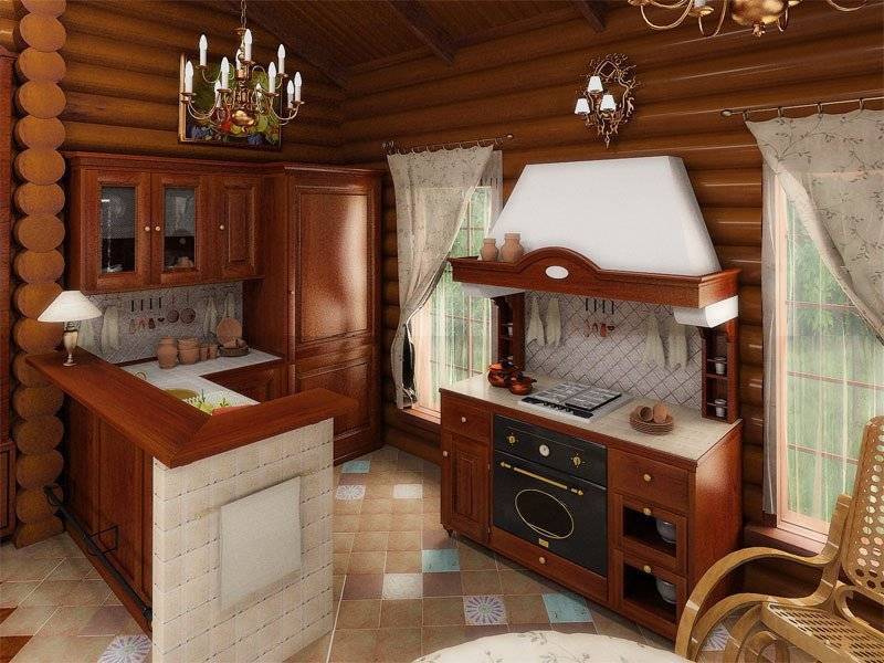 Кухня в деревянном доме: дизайн кухонного гарнитура в современном интерьере