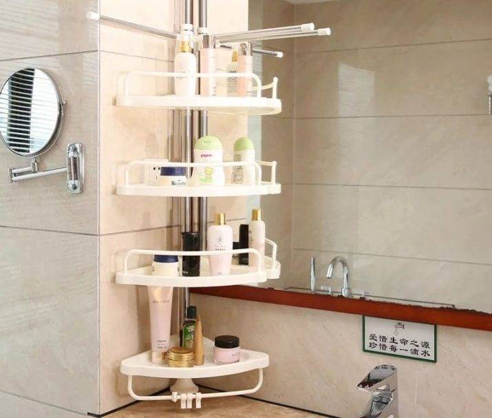 Полки для ванной комнаты (100 фото): навесные, деревянные, напольные и металлические полочки