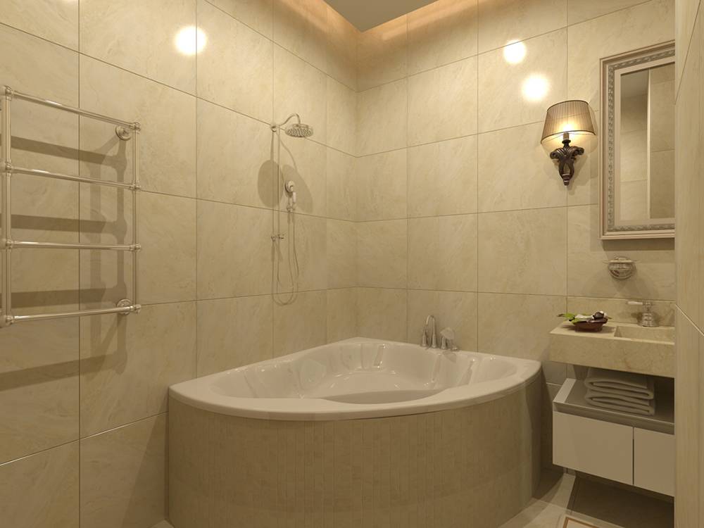 Угловая ванна в маленькой ванной комнате: дизайн
 - 34 фото