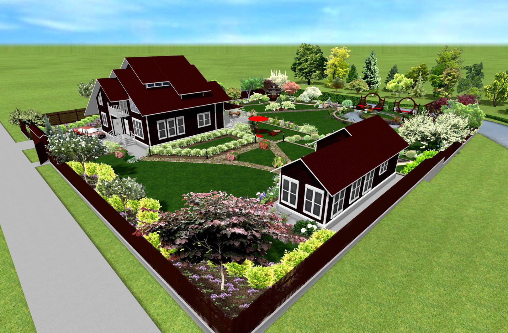 Ландшафтный дизайн дачного участка площадью 5 соток (48 фото): оформление узкого садового участка, расположение грядок на даче