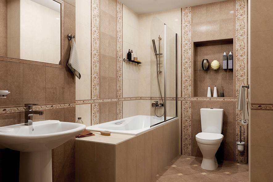 Дизайн ванной комнаты в нежном бежевом цвете